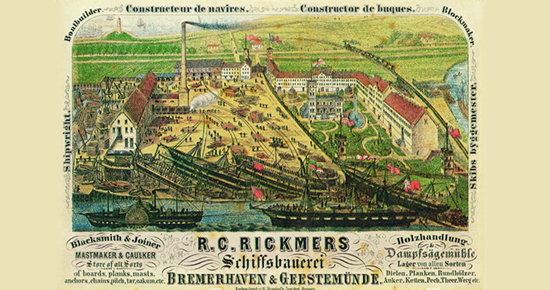 1857 modernisierte und neueröffnete Rickmers Werft 